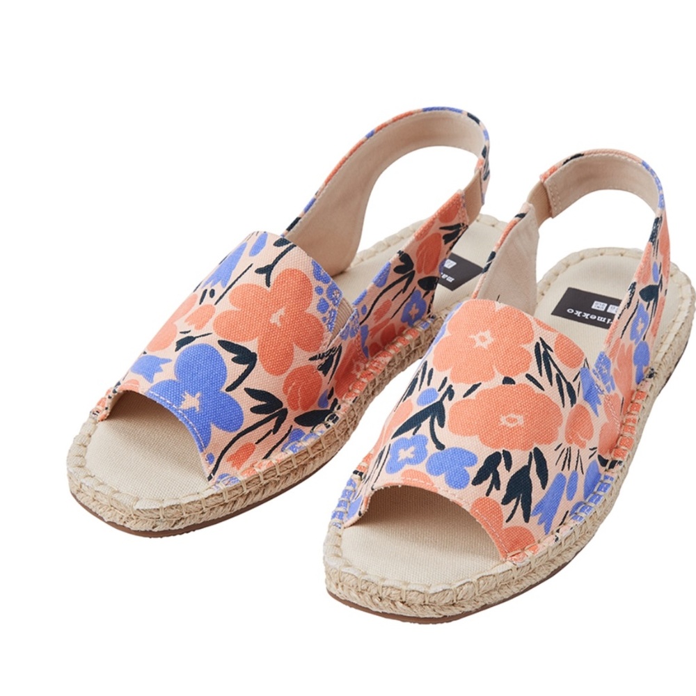 Marimekko Espadrille Sandals L -8 Orange Multi-Color Print Uniqlo Women